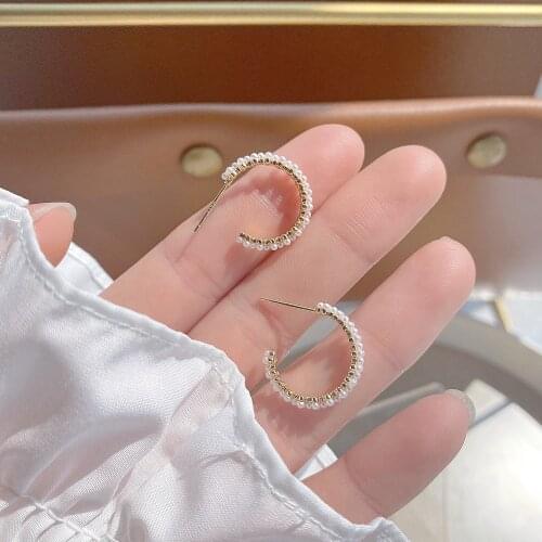 New Arrival Fashion Jewelry Simple Double-row Pearl C-shaped Elegant Earrings for Woman Daily Holiday Simpel Stud Earring