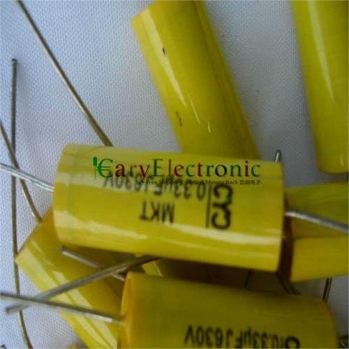 Wholesale and retail long leads yellow Axial Polyester Film Capacitors electronics 0.33uF 630V fr tube amp audio free shipping