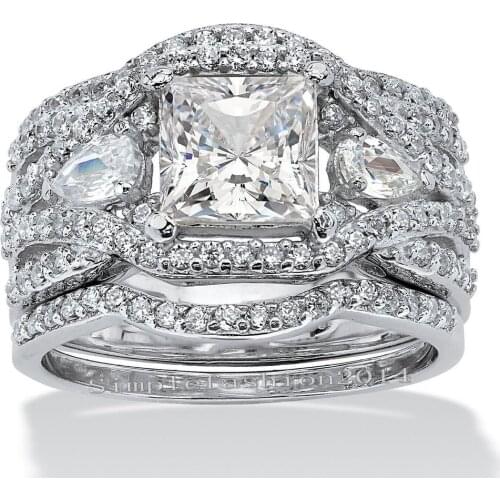 Size5-11 Wholesale Pave Setting Full 5A CZ Pincess cut 10kt white gold filled Wedding Engagement Women Bridal Ring Set gift