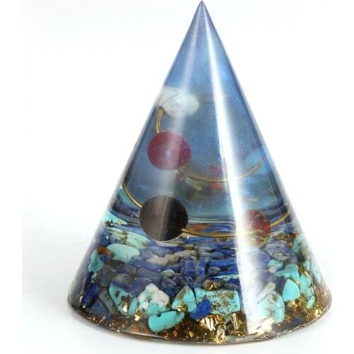 Orgonite Pyramid 7cm Eight Planets Energy Cone Pyramid Colorful Chip Stone Crystal Resin Decoration