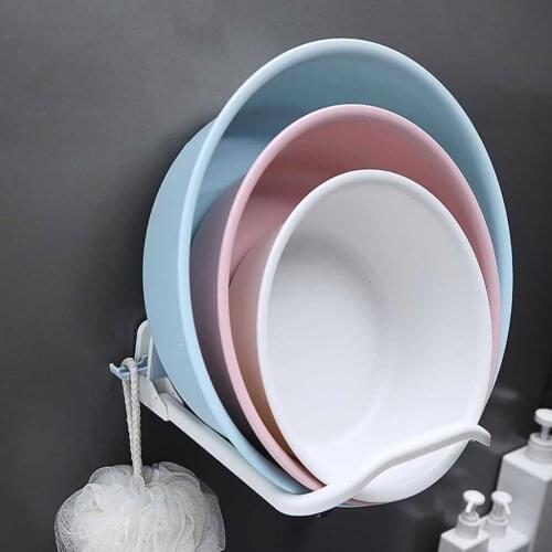 Plastic Wall Mounted Foldable Wash Basin Storage Rack Pot Lid Shelf Holder Self Adhesive Kitchen Accessories Holder Dish Rack