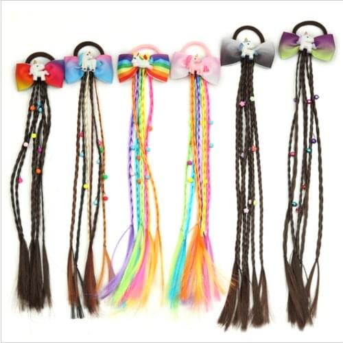 New Hot Sale Childrens Color Butterfly Wig Hair Tie Girl Wig Ponytail Tie Hair Tie Unicorn Hair Accessories