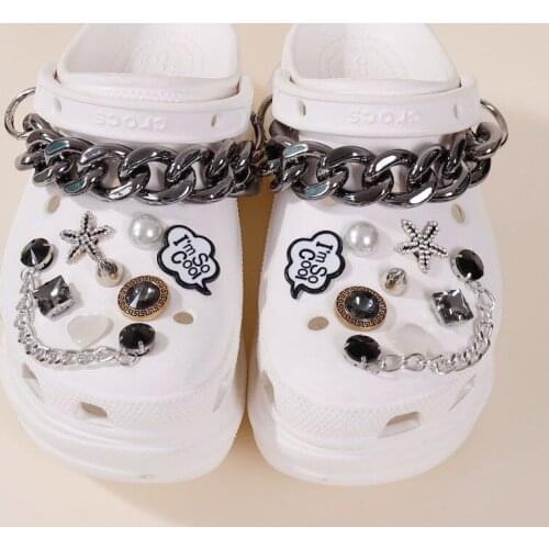 Luxury Quality Charms for Crocs DIY Black Pearl Rhinestone Chain Croc Accessories Fashion Trend Clogs Shoe Decorations Hot Sale