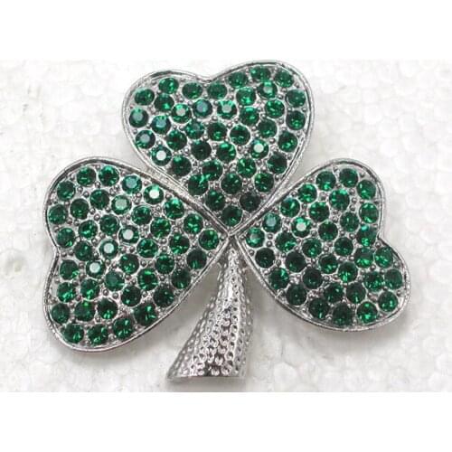 Shamrock clover Brooch Green Rhinestone Pin brooches C2010 M