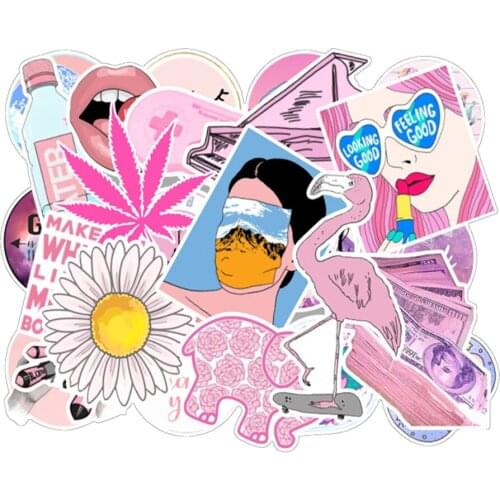 10/30/50PCS Cartoon Pink Girl Series Sticker Computer Notebook Mobile Phone Water Cup Sticker Waterproof Sticker Wholesale