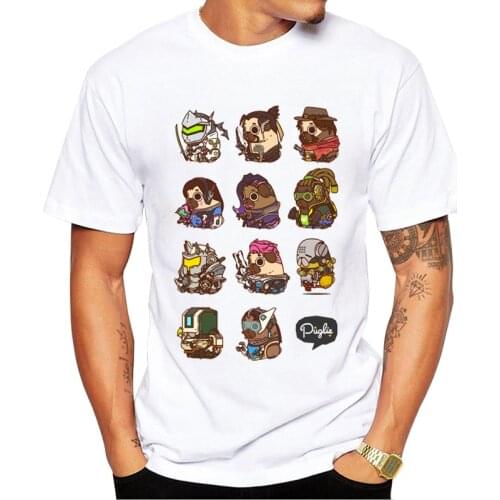 TEEHUB Fashion Puglie Overwatch Heroes Design Men T-Shirt Short Sleeve Tops Funny Pugs Printed Tshirts Essential Tee