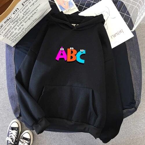 Letter Print Hoodie ABC Black Sweatshirt Women Long Sleeve Hoodie Oversized Sweatshirt Kawaii Pullover Women Aesthetic Clothes