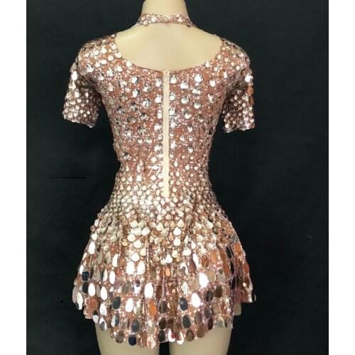 Bright Bodysuit Future show space cosplay mirror dress Shining Silver Mirrors Stone Dress party Costume Nightclub