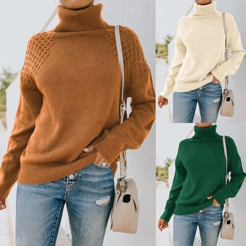 Autumn Solid Color Female Sweater Long Sleeve High Collar Knitwear Pullover Daily Wild Stretch Casual 2021 Newest Sweater Tops
