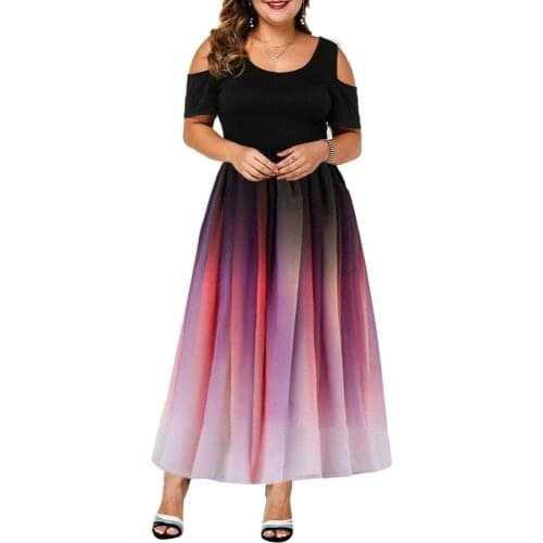 Plus Size Women O Neck Cold Shoulder Gradient Print Waist Tight Long Party Dress dress women sexy party dresses summer dress