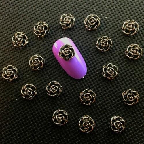 20Pcs 3d Nail Art Decorations Metal Black Flowers Nailart Supplies Rose Charms Rhinestones Studs Spring Manicure Ornament Diy