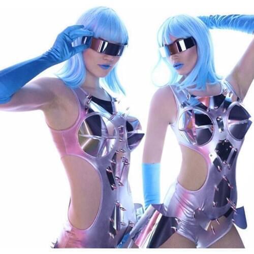 2020 Fashion Jazz Dance Costume Silver Bodysuit Women DJ DS Jumpsuit For Singers Performing Wear Pole Dance Gogo Dancer Outfits