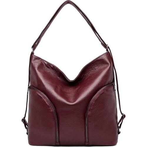 2021 leather multi-function large female bag soft leather Korean version of the wild shoulder bag handbag backpack
