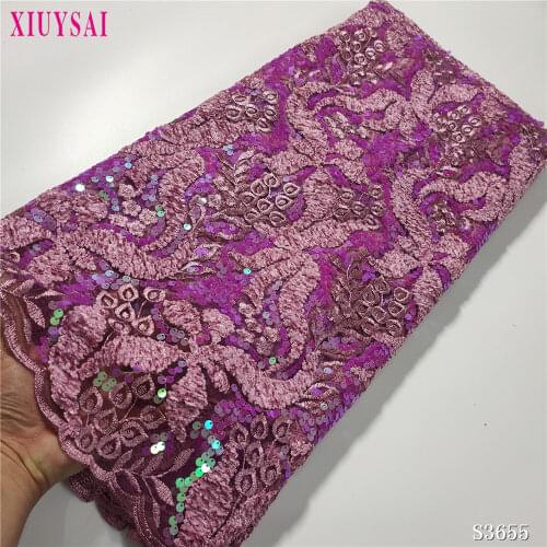 2021 Sequin Lace Fabric Mesh Purple Color African Embroidery Sequence Nigerian French Party Latest High Quality Tulle