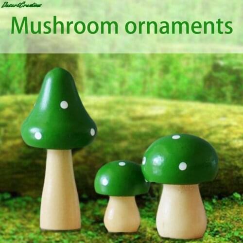 3Pcs Painted Mini Wood Mushrooms Figure Miniature Landscape Wooden Micro Craft Ornament Fairy Garden Decoration