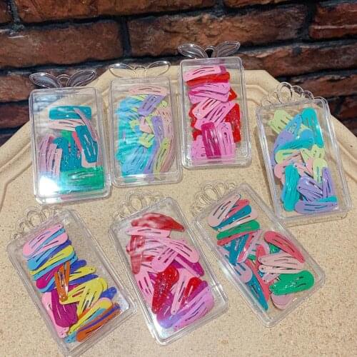 30Pcs Cute 3cm Baby Hair Clips Pins Metal Snap Hairgrips Girls Waterdrop Rectangle Candy Color Hair Accessories Barrettes Gift