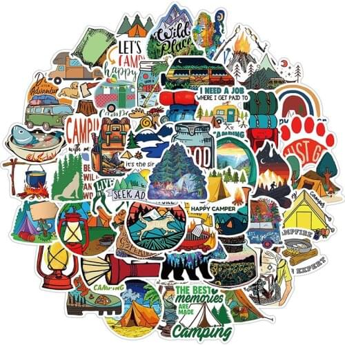 50Pcs/Bag Camping Landscape Stickers Outdoor Adventure Climbing Travel Waterproof Decals DIY Suitcase Bicycle Helmet Skateboard