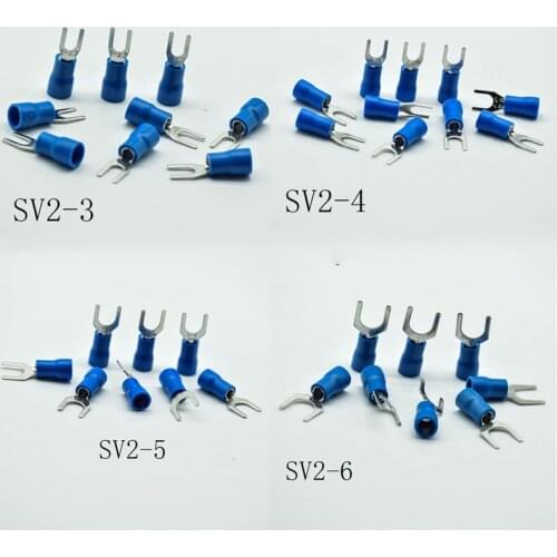 50pcs//2pcs SV2-3/4/5/6/8 Blue Furcate Cable Wire Connector Furcate Pre-Insulating Fork Spade AWG Wire Crimp Terminals SV2.5