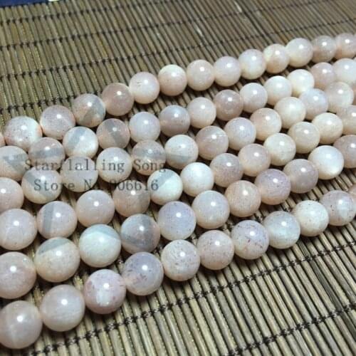 8-10MM 1Strand/pack 100% Natural Pink Moonstone Round Loose Bead Strands Jewelry Beads
