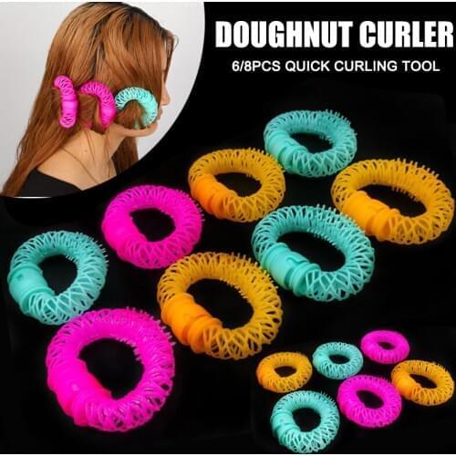 8/6 Pcs Hair Styling Donuts Hair Styling Roller Hairdress Plastic Bendy Soft Curler Spiral Curls Rollers DIY AC889
