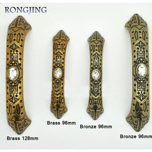 96mm/128mm Antique Cabinet Drawer Handles With Crystal Kitchen Cabinet Handle Furniture Knobs Vintage Cupboard Closet Pulls Bars