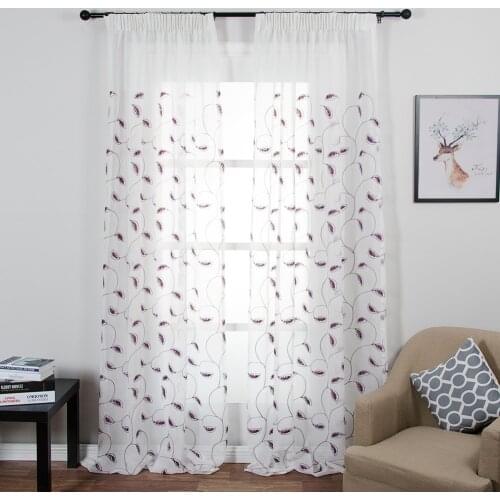 Topfinel Leaves Pattern White Sheer Curtains Window Tulle Curtains for Living Room Bedroom Tulle for Kitchen Window Treatments