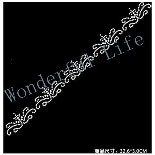 Free Shipping hotfix rhinestones strip Heat transfer design iron on motifs DIY motif with flowers