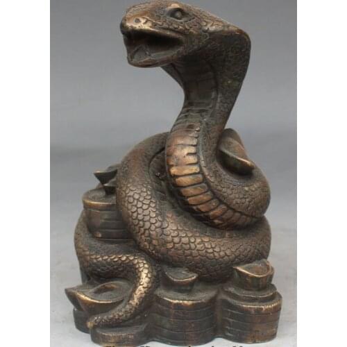 Bi002038 16CM Marked Chinese Bronze Folk Feng Shui Zodiac Year Snake Copper Statue