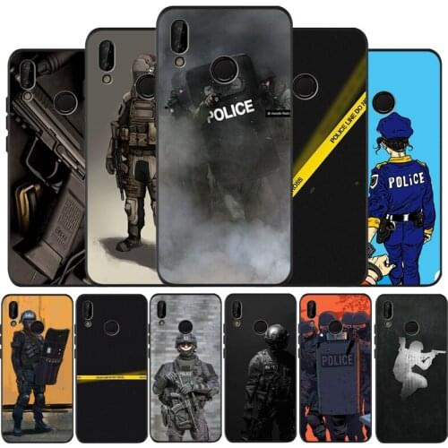 Police black Silicone Phone Case For Huawei honor 30 20 Pro 8 8X 9 10 20 Lite Mate 10 20 30 Lite Pro cover