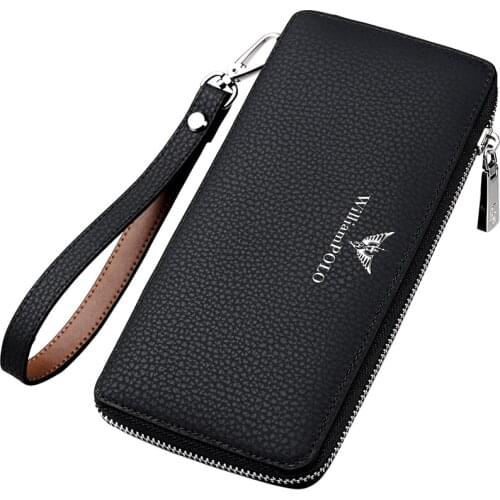 Long Wallet Men Luxury Genuine Leather Mens Business Card Holder Purse Zipper Wrist Bag Leather Natural Fashion Brands 2021