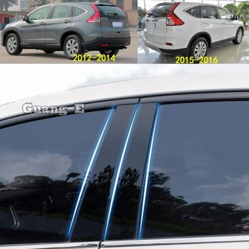 For Honda CRV CR-V 2012-2016 Car PC Material Pillar Post Cover Door Trim Window Piano Black Molding Sticker Plate 6pcs