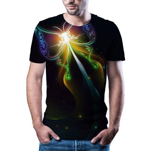 Summer mens 3D printing T-shirt lightning scenery printing t-shirt mens T-shirt Summer Black T-Shirt round neck beach T-shirt