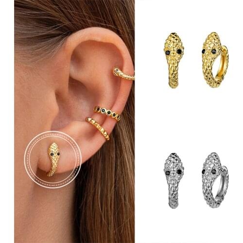 Fashion Hot-selling Metal Snake Hoop Earrings Personality Cubic Zirconia Snake Earrings for Women Party Daily Jewelrys
