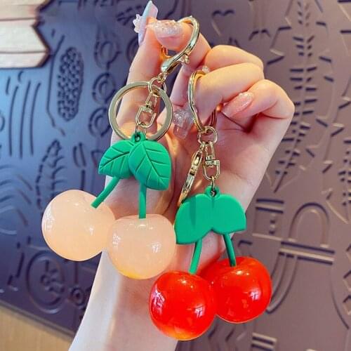 Cartoon Fashion Cherry Keychain Creative Fruit Key Chain Cute Girl Key Ring Chains Car Bag Pendent Charm For Gift