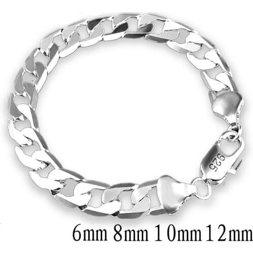 6MM 8MM 10MM 12MM Men Bracelet 925 Sterling Silver Italian Cuban Curb Chain Link Chain Bracelet Men Women Wholesale Jewelry Gift