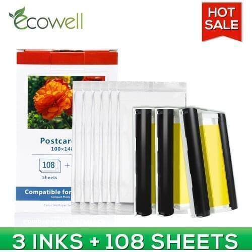 ECOWELL KP 108IN KP 36IN photo paper set Compatible for Canon Selphy cp1200 cp1300 cp900 cp910 CP Series Printer ink cartridge