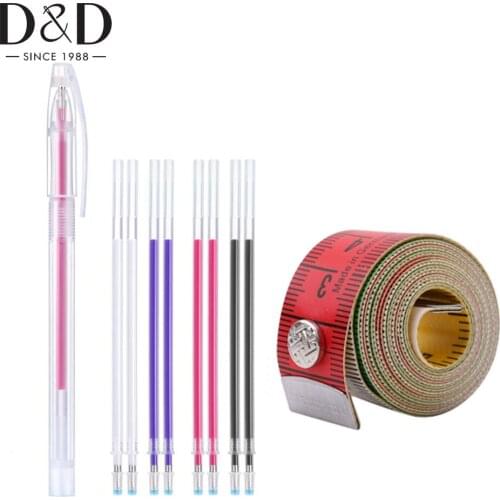 Germany Quality Soft Tape Measure 1.5M/60In Sewing Ruler & 4pcs Heat Erasable Refill Fabric Marker Pen DIY Tailor Accessories