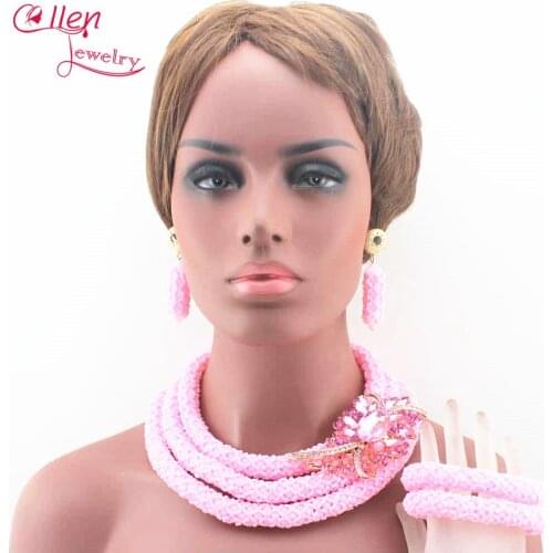 2019 Newest Nigerian Wedding Bridal Jewelry Sets African Beads Jewelry Set Handmade Necklace Sets Bracelet Earrings N0012