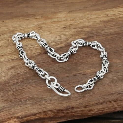 Wholesale manufacturers S925 Mens handmade sterling silver jewelry silver silver bracelet Vajra skulls