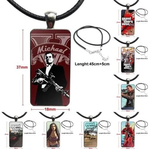 2019 Gta Grand Theft Auto 5 V San Andreas Steel Color Glass Cabochon With Rectangle Shaped Pendant Choker Necklace For Child