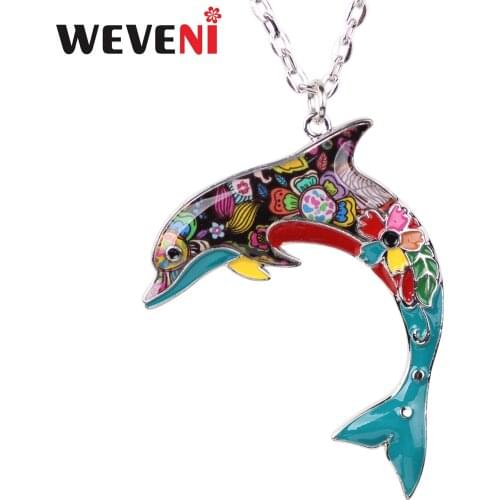 WEVENI Enamel Alloy Dolphin Necklace Pendant Chain Collar Fashion Ocean Animal Jewelry Women Girls Gift Accessories Dropshipping
