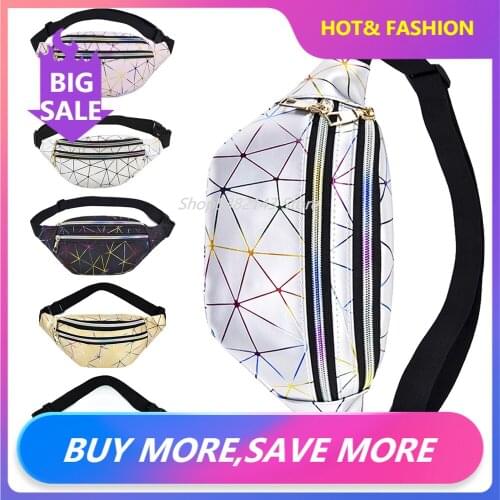 Holographic Waist Bags Women Pink Silver Female Belt Bag Black Geometric Waist Packs Laser Chest Phone Pouch