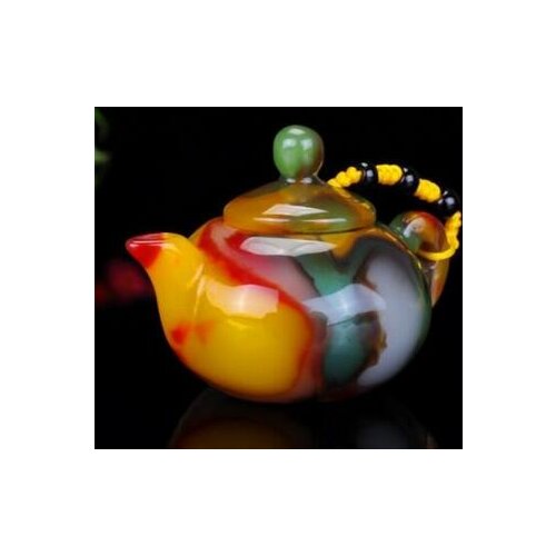 Collectable Natural Xinjiang Color Jade Jug White Green Red Jade Small Teapot