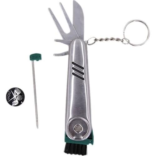 NEW-Golf Folding Multifunctional Stainless Steel Green Fork Golf Accessories Score Counter Training Aid Golf Divot Tool