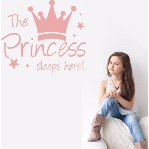 The Princess Sleeps Here Wall Stick Childrens Room English Alphabet Wall Stick Vinyl Girl Baby Room Home Decor Mural Sticker