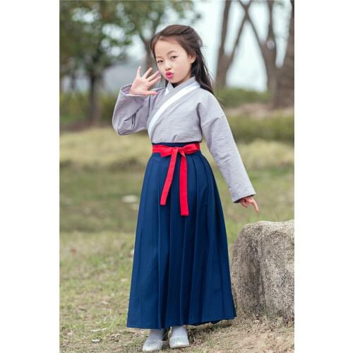 Tops+Skirt Girl Chinese Traditional Hanfu Costume Performance Kids Princess Royal Dance Clothing Ancient Tang Dynasty Costume 89