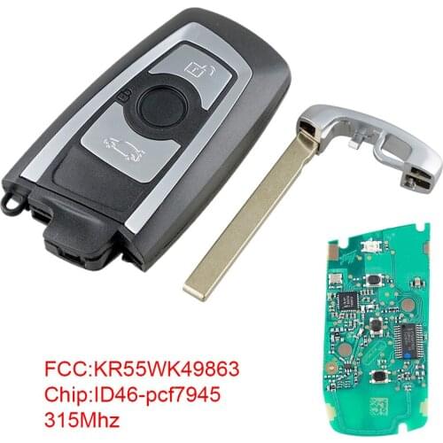 Smart Car Remote Key Keyless 315Mhz KR55WK49863 ID46 7945 Chip Auto Car Key Replacement Fit for BMW CAS4 System Germany Cars