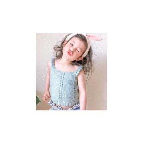 High Quality Kids Summer Tank Tops Solid Color Knitted Wide Shoulder Strap Sleeveless Vest for Girls, Blue/Green