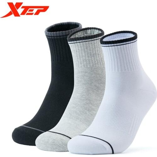 Xtep Mens Cotton Socks 3 Pairs/set Breathable Sweat Socks Sports Socks Comfortable For Men 879139560089