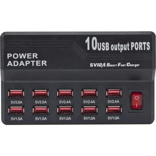 Multi 10 Port 12A 60W Charger USB Power Quick Charge Station